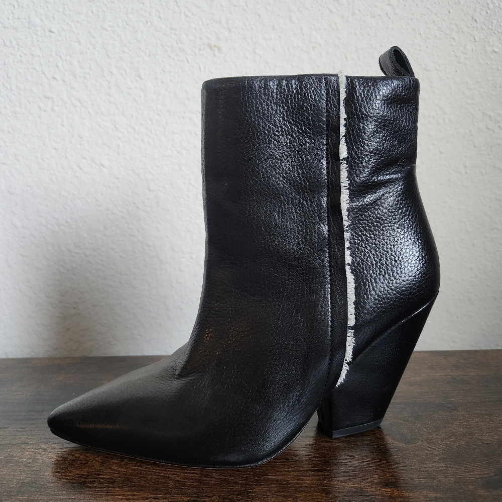 IRO Landy frayed textured leather ankle boot black size 36